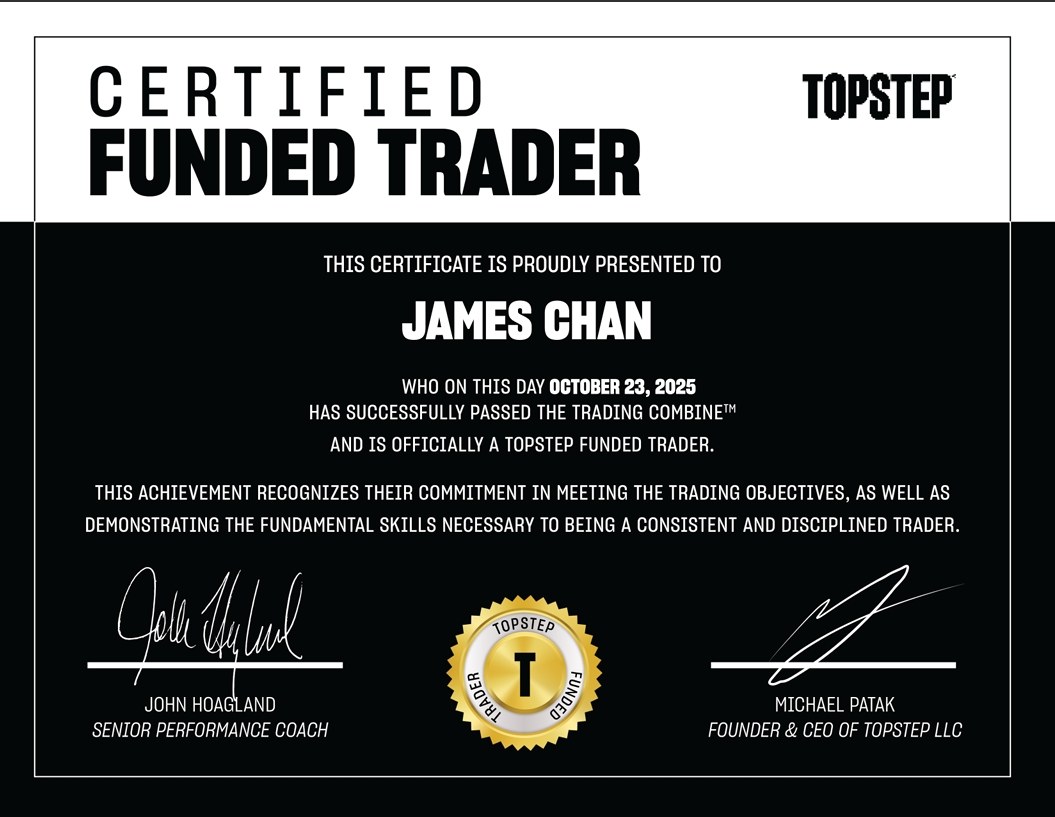 Topstep Certified Funded Trader certificate